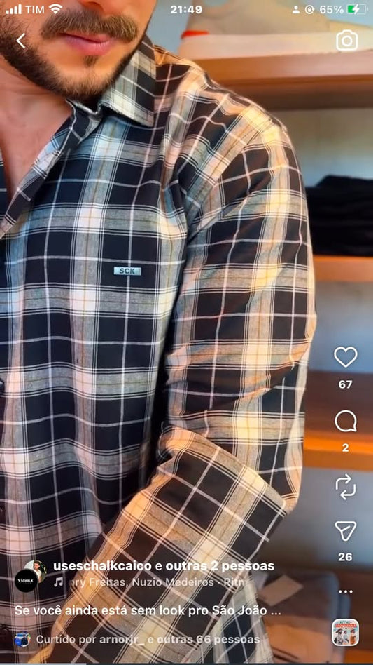 Camisa Xadrez Manga Longa de Botão Schalk Masculina