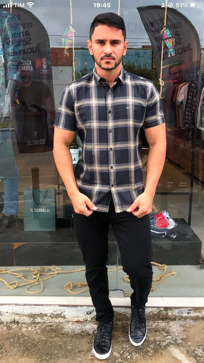 Camisa Xadrez manga curta de botão Masculina