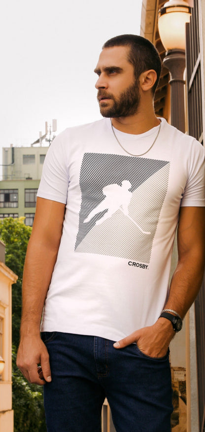 Camiseta Gola Redonda Estampa Crosby Branca Masculina