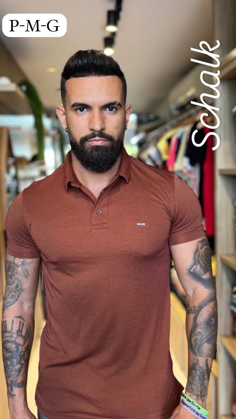 Polo Schalk Masculina — Marrom